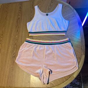 Pink Tank Top and Shorts Set with Rainbow Trim